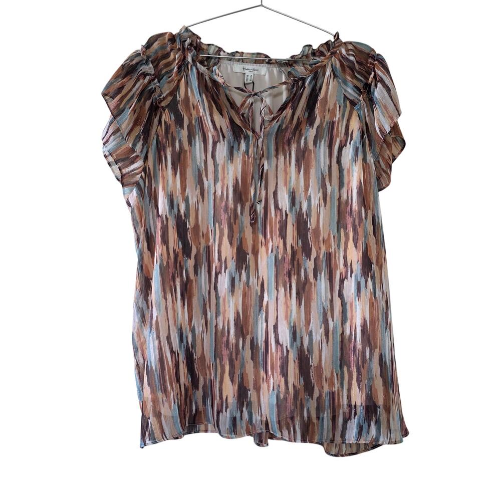 Haven + Blair London Abstract Print Flutter Sleeve Blouse Womens Size 1X Boho